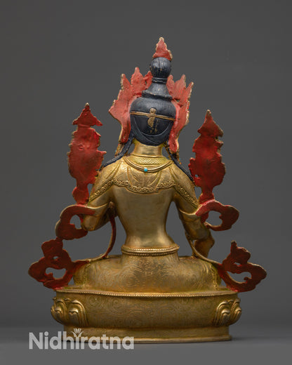 White Tara Statue back view showing lotus seat and gold-gilded copper craftsmanship