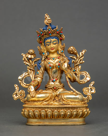 White Tara Statue handcrafted by skilled Nepalese artisans, gold-gilded face