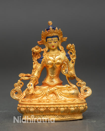 White Tara altar statue, gold-gilded copper deity for blessings and healing