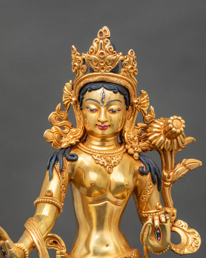 White Tara sculpture close-up showing full body and intricate robes