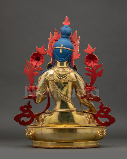 White Tara statue back view showing intricate carving and polished finish