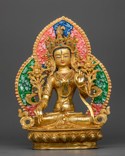 White Tara statue with seven eyes, gold fire-gilded, handcrafted by Nepalese Newar artist