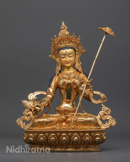 Gold-Gilded Dukar Statue with Radiant Finish - White Umbrella Goddess of Protection