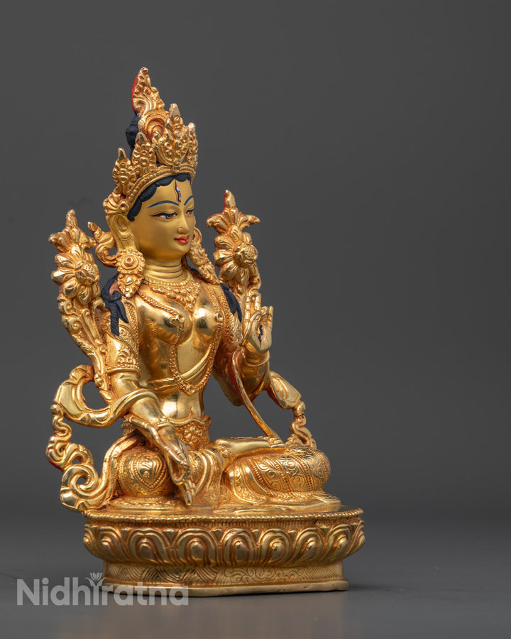 White Tara Statue | 24k Gold Gilded Buddhist Art