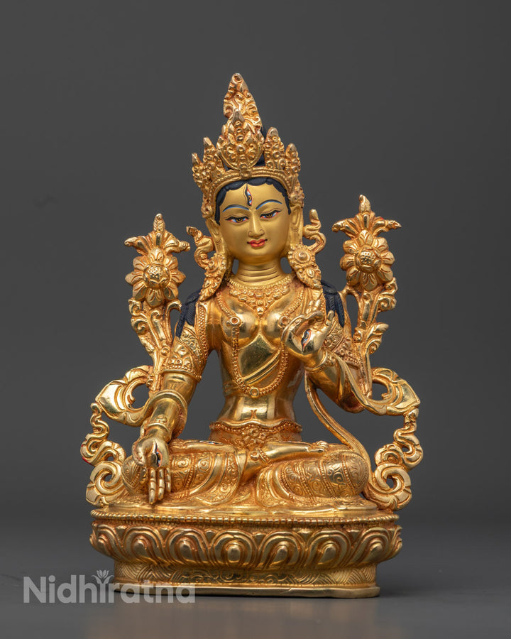 White Tara Statue | 24k Gold Gilded Buddhist Art