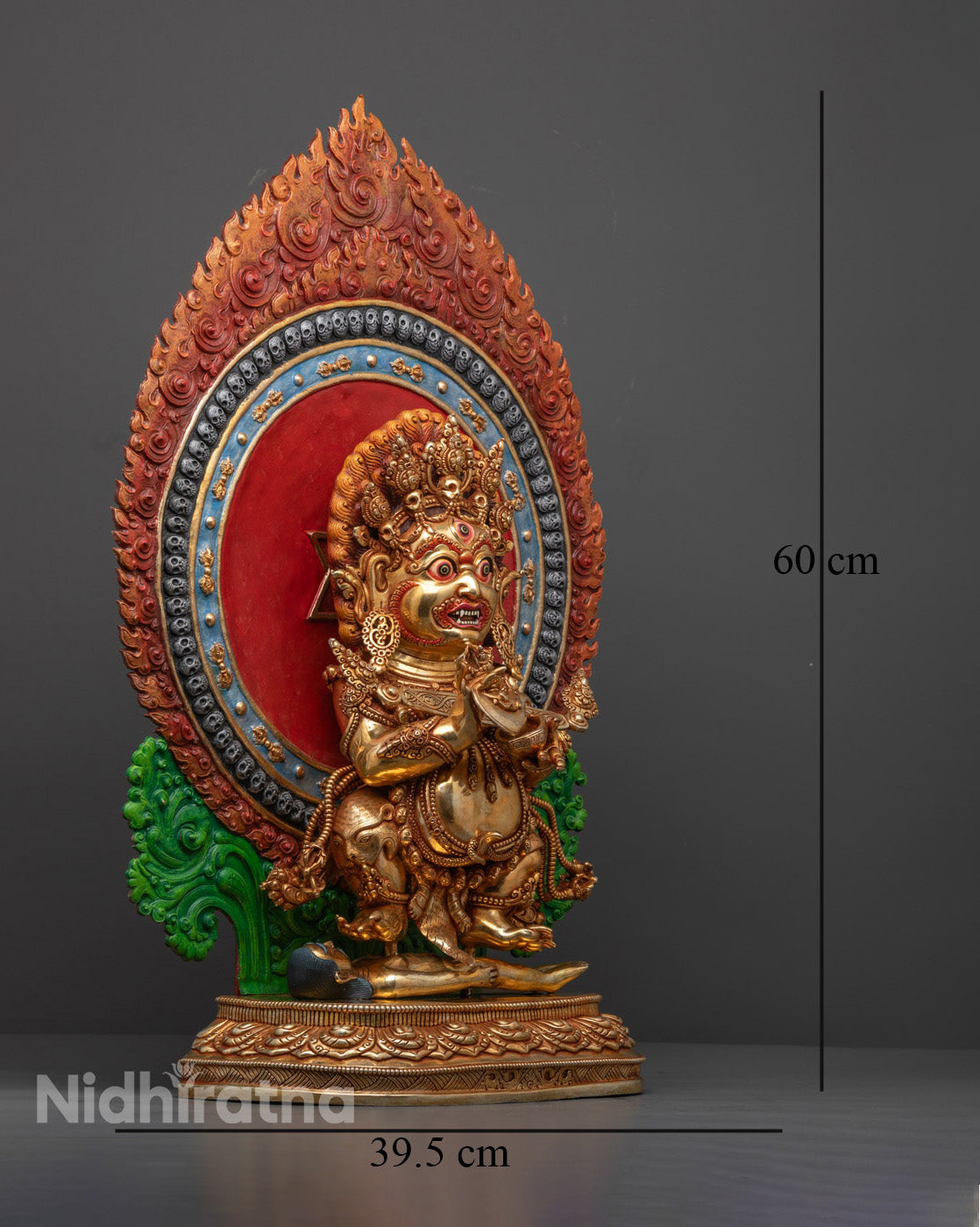 Wrathful Sakya Mahakala Sculpture Seated on Lotus Throne | Nepalese Lost Wax Art