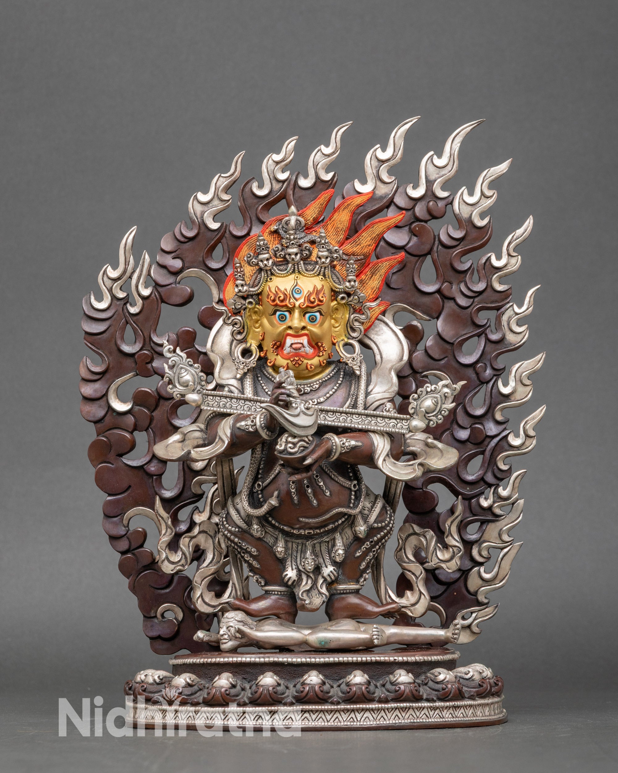 Wrathful Sakya Mahakala deity sculpture handcrafted by Newari artisan from Nepal