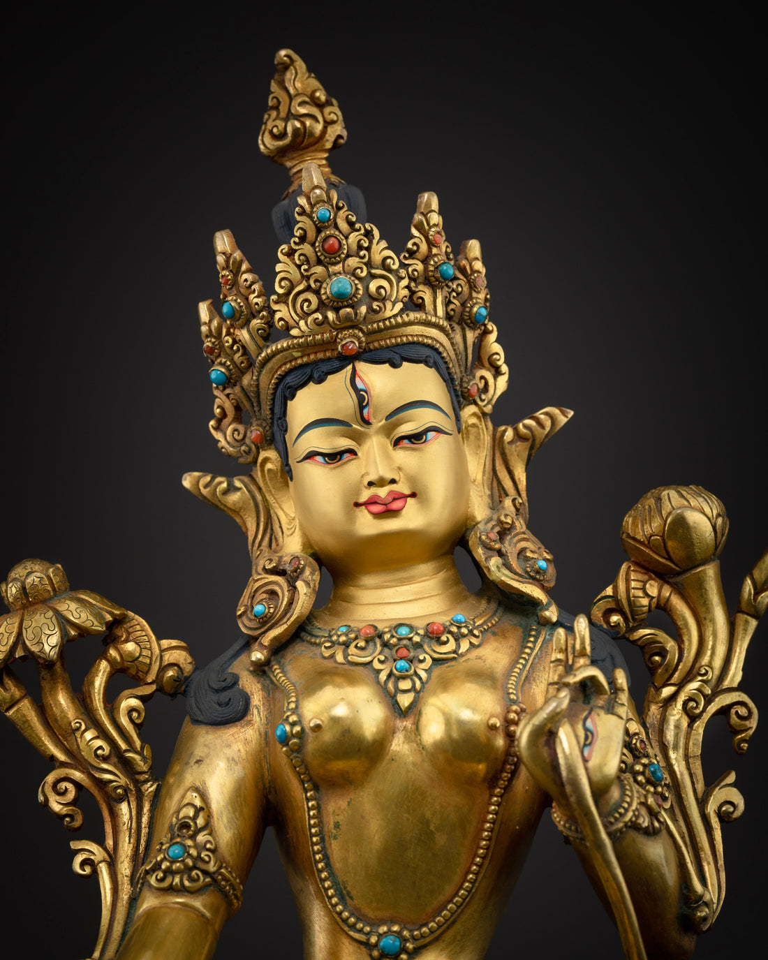 Premium White Tara Statue | Adorned with Semi-Precious Stones