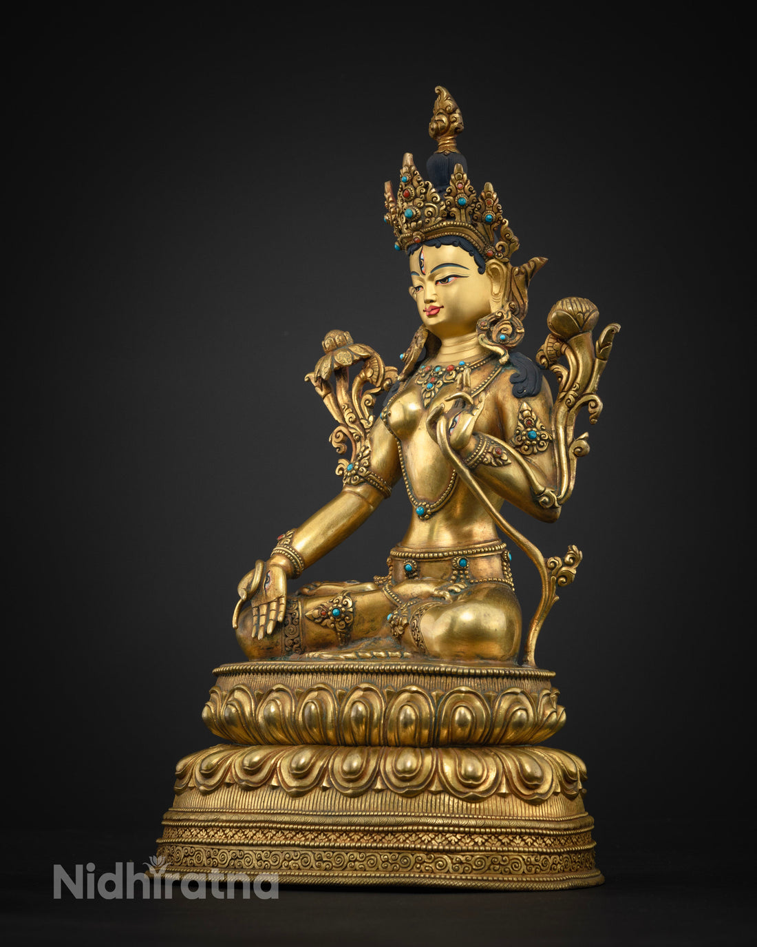 Premium White Tara Statue | Adorned with Semi-Precious Stones