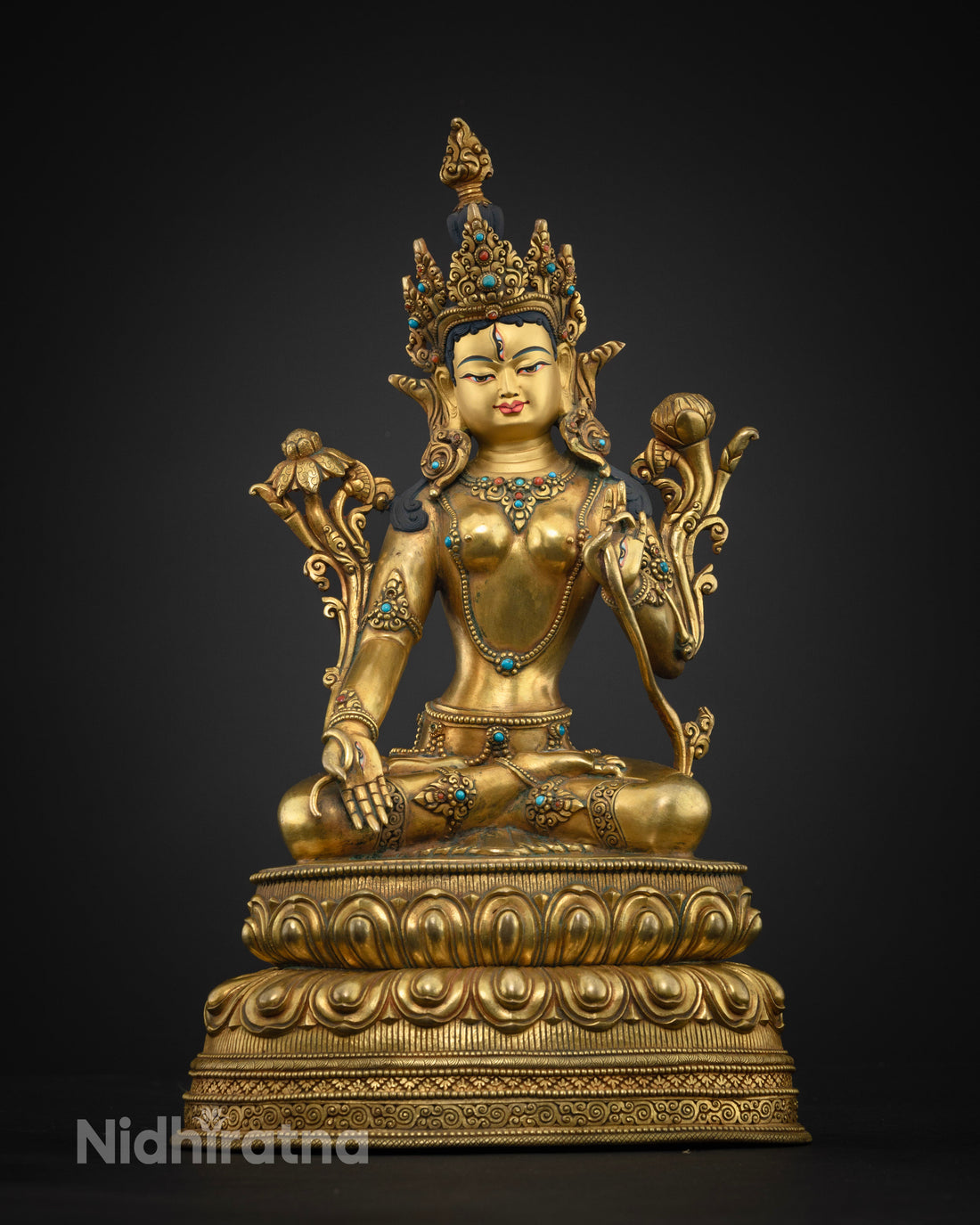 Premium White Tara Statue | Adorned with Semi-Precious Stones