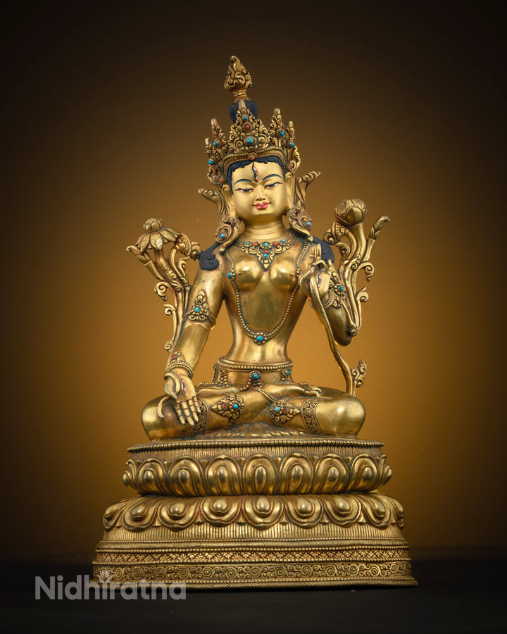 Premium White Tara Statue | Adorned with Semi-Precious Stones