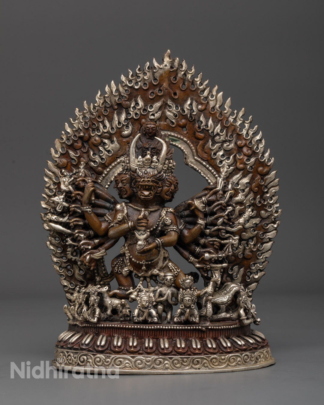 Yamantaka Oxidized Copper Statue with Silver Plating – Handmade Buddhist Deity Figure from Nepal