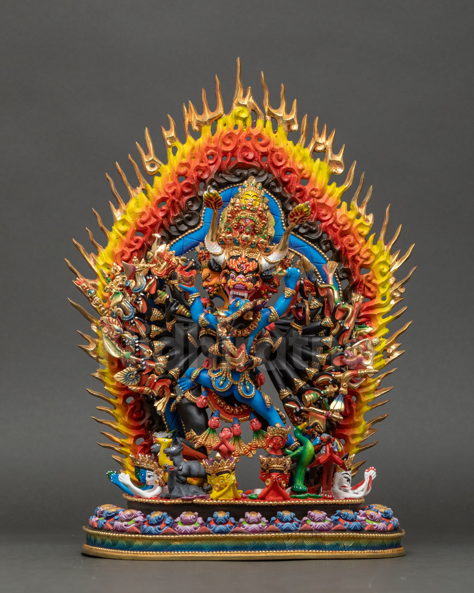 Yamantaka statue for home altar, handcrafted Nepalese Buddhist deity sculpture