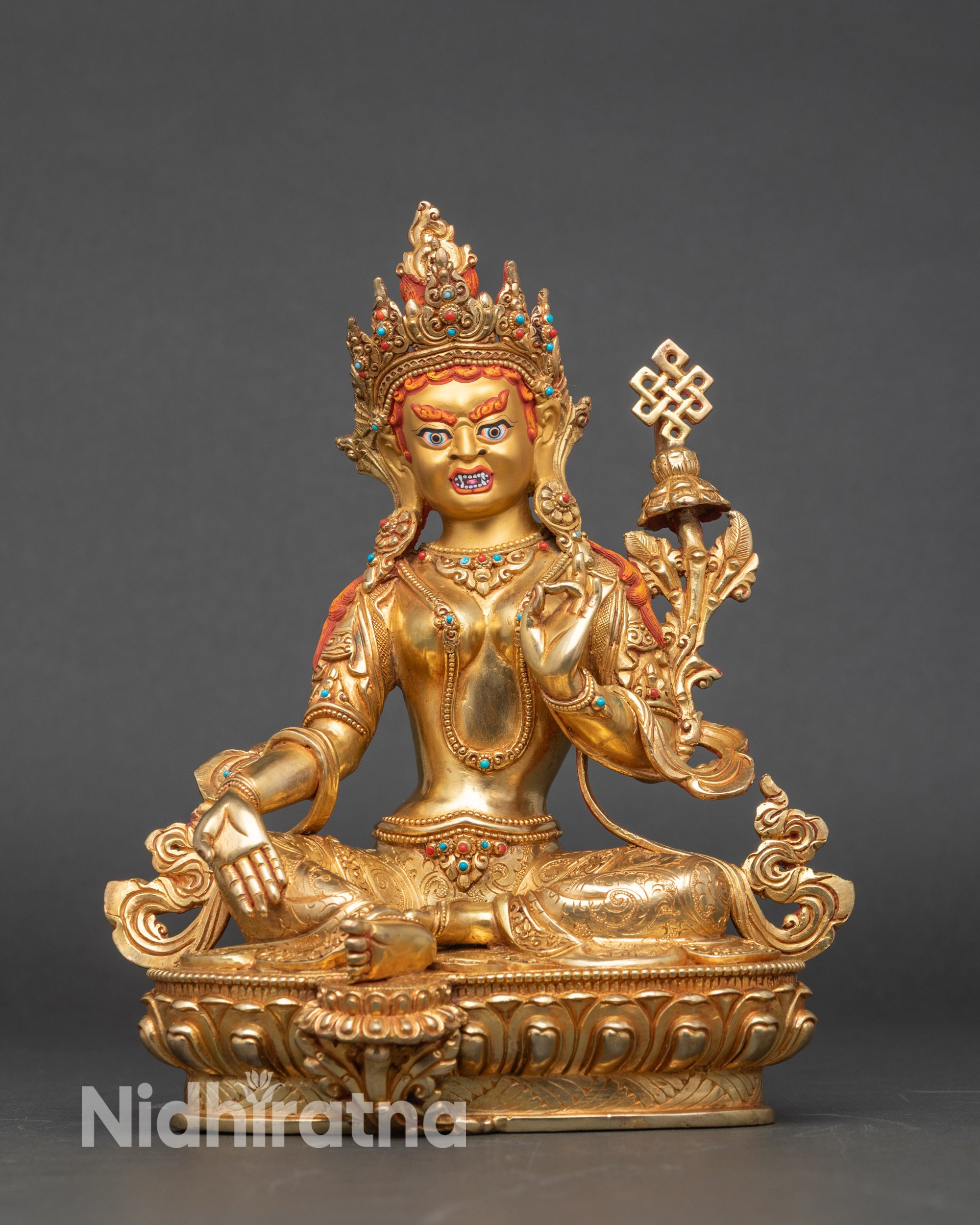 Yullay Gyaljé Victorious War Tara gold statue peaceful Buddha deity
