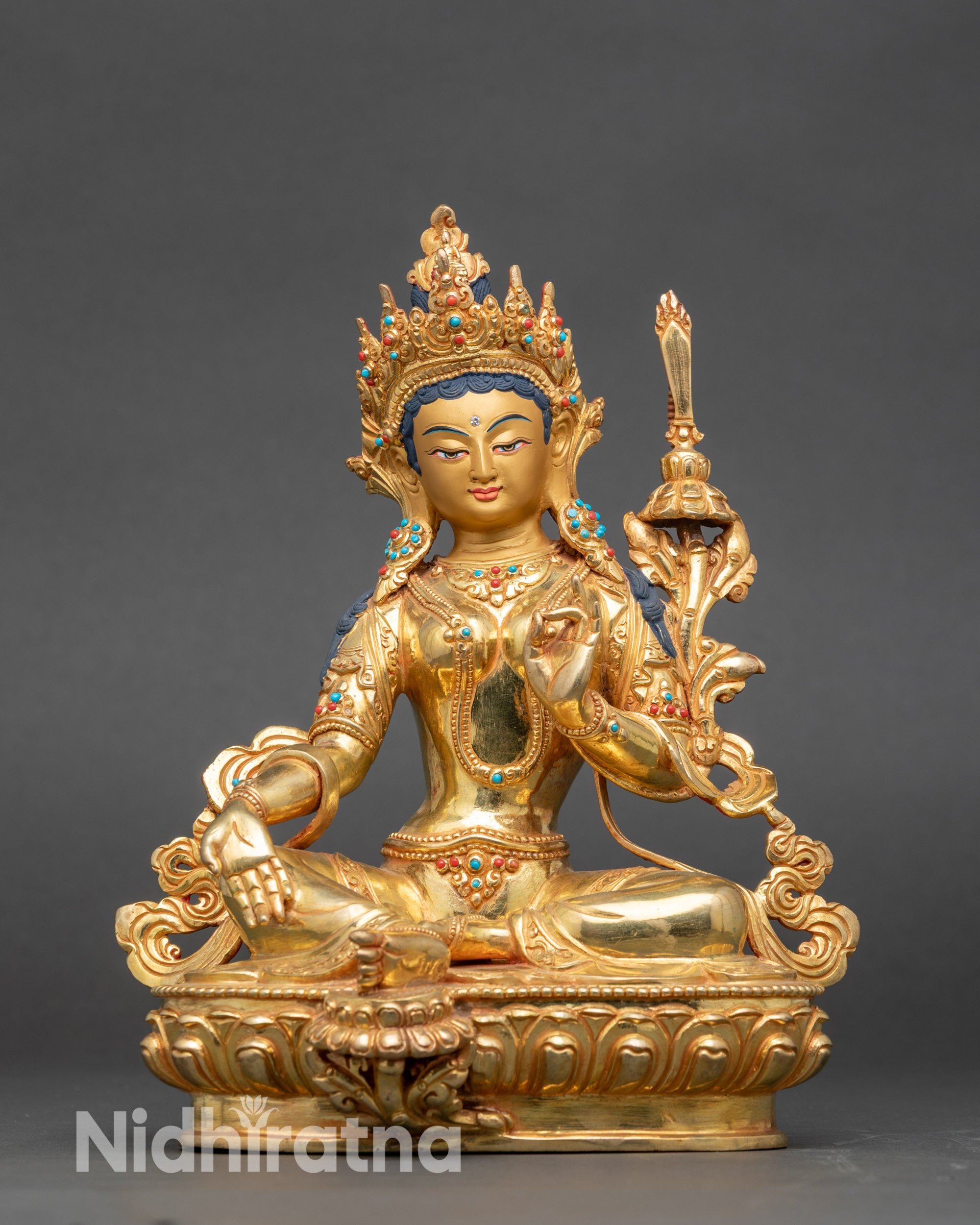 Zhengyi Mitubma back view, showing detailed gold fire-gilded copper craftsmanship
