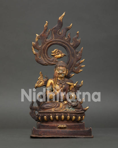 Acala Fudo Myoo Statue front view half oxidized copper Buddhist sculpture