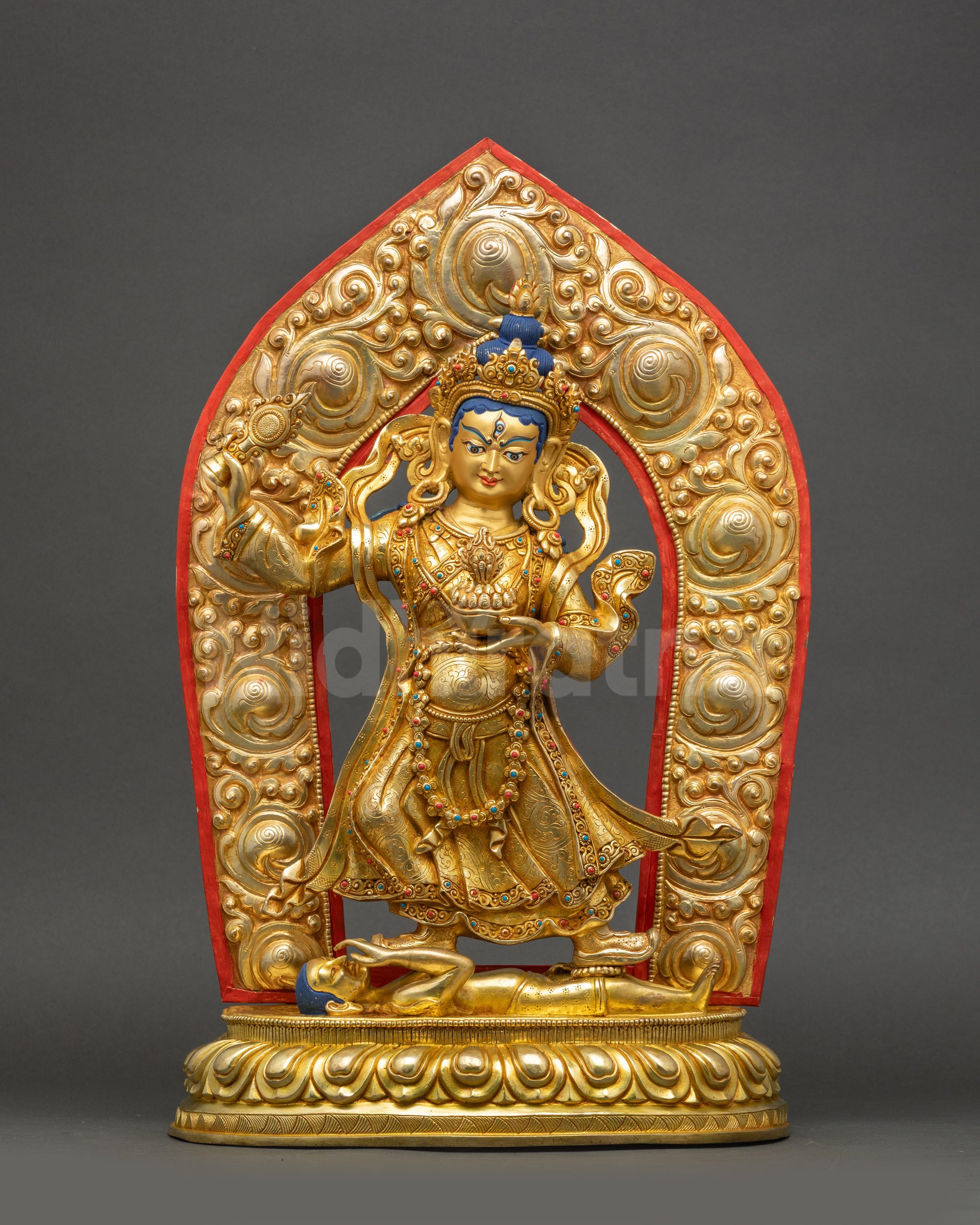 Achi Chokyi Drolma female Dharma Protector statue handcrafted in Nepal with gold fire gilding