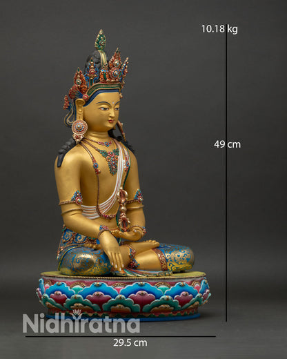 akshobhya buddha right side view handpainted copper statue nepal
