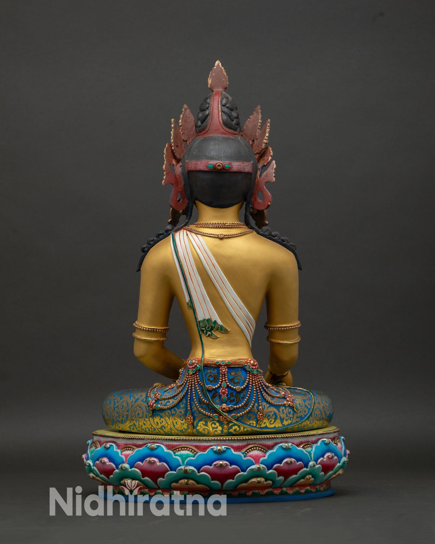 akshobhya buddha statue back view lotus seat detailed nepal artwork