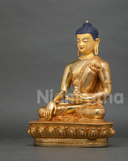 Akshobhya Buddha Statue with Earth Touching Mudra and Gold Gilded Face