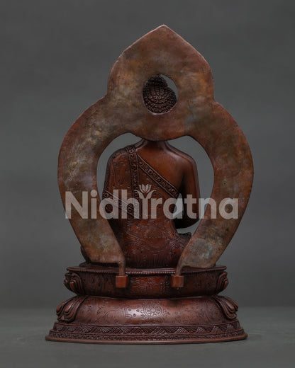 Amitabha Buddha double lotus throne  with vajra dharma chakra and deer detail.