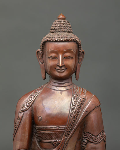 Amitabha buddha face showing serene expression and detailed nepalese craftsmanship.