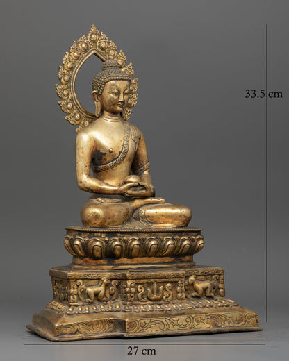 Amitabha Buddha in Dhyana Mudra holding an alms bowl on lotus pedestal.
