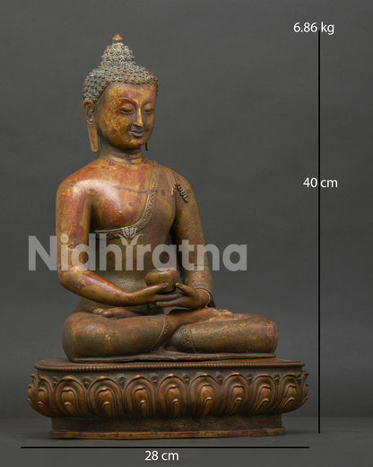 Amitabha Buddha meditating with sacred alms bowl in lap Pure Land Buddha statue handcrafted in Nepal.