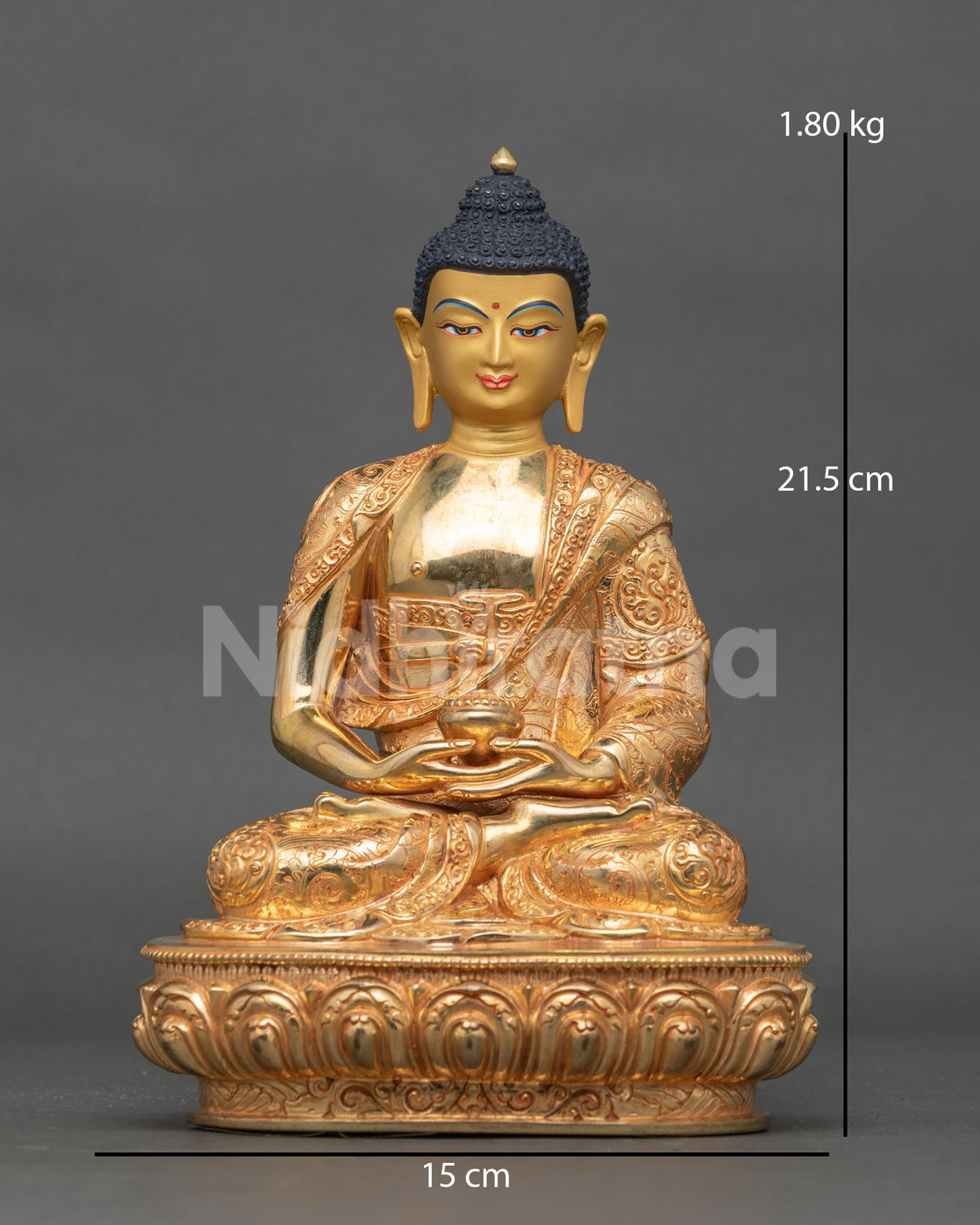 Amitabha Buddha statue 24k gold fire gilded copper lotus throne.