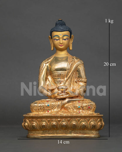 Amitabha Buddha statue 24k gold fire gilded copper Newari art Patan Nepal.