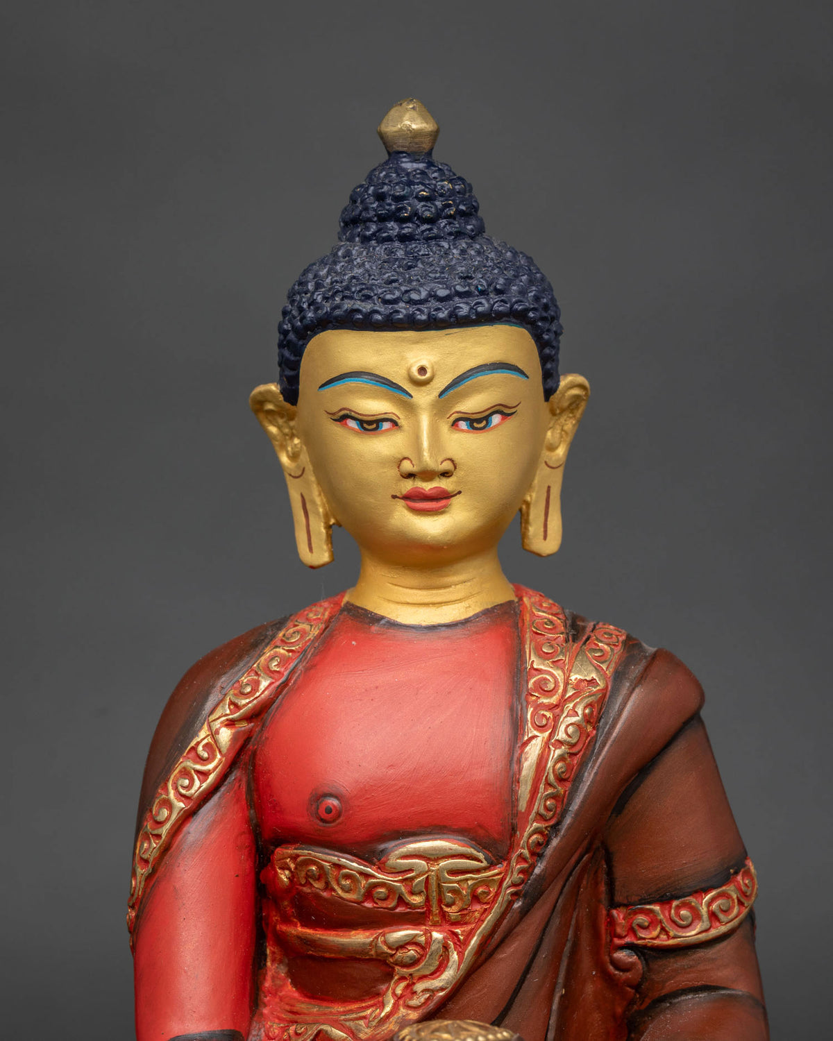 Amitabha Buddha statue 24k gold painted face handcrafted newari art.