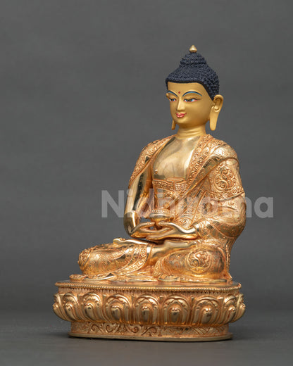 Amitabha Buddha statue 24k gold painted face newari art patan nepal.