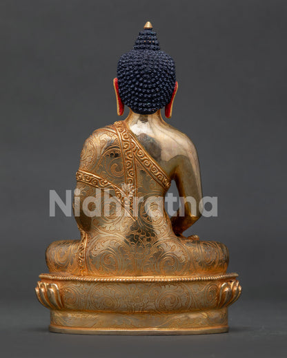 Amitabha Buddha Statue back view featuring carved monastic robe and traditional Nepalese artistry