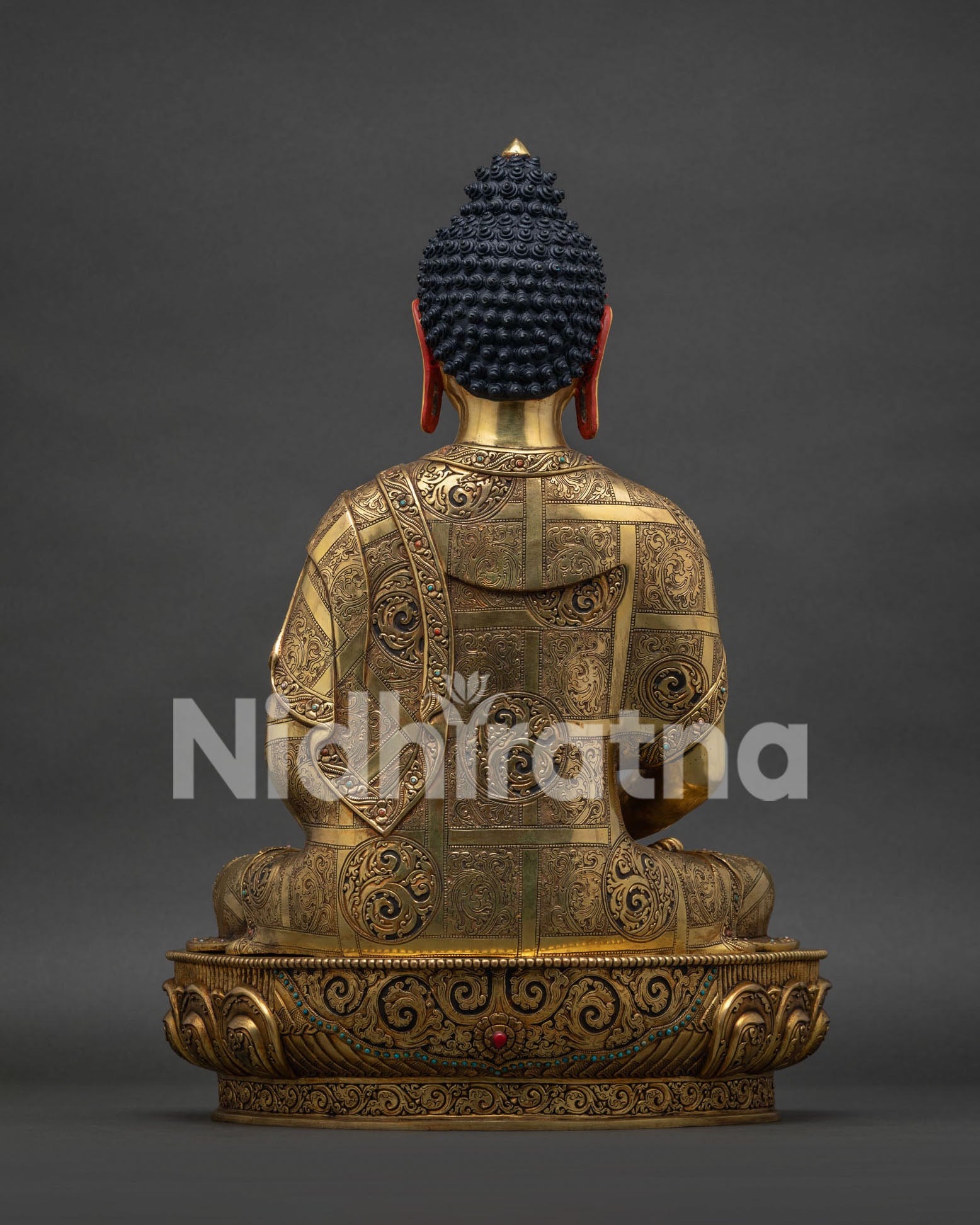 Amitabha Buddha Statue Back View - Hand-Carved 24K Gold Copper Art