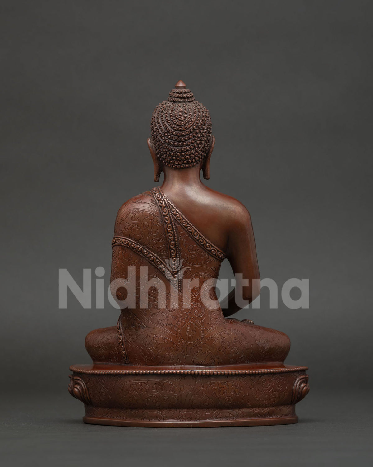 Amitabha Buddha Statue Back View Intricate Floral Details Newari Buddhist Craftsmanship.