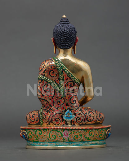amitabha buddha statue back view, lost wax copper sculpture, gold gilded finish nepal
