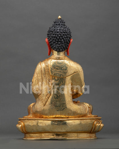 Amitabha Buddha statue back view Newari craftsmanship copper.