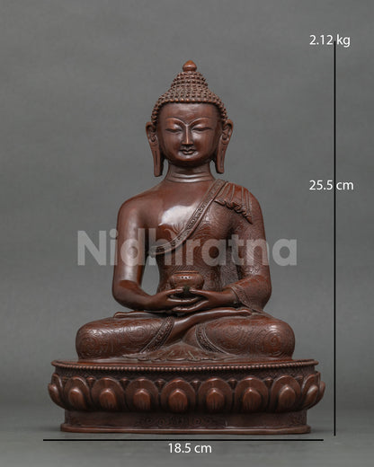 Amitabha Buddha statue chemically oxidized copper newari art patan nepal.