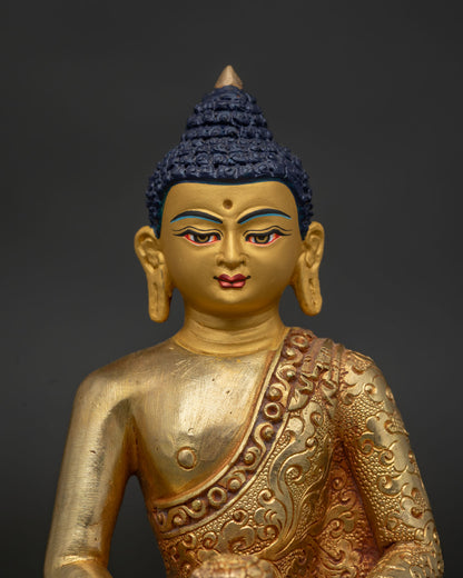 Amitabha Buddha Statue Close Up 24K Gold Fire Gilded Buddhist Art Nepal