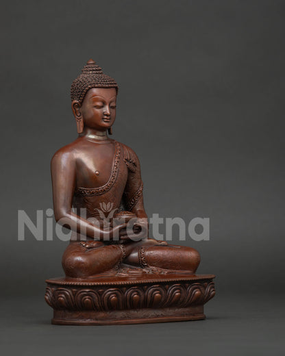 Amitabha Buddha Statue Detailed Hand Carved Lotus Pedestal Floral Motifs.