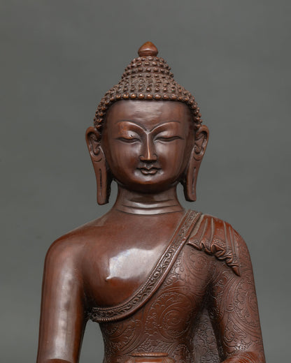 Amitabha Buddha statue in dhyana mudra holding traditional alms bowl.