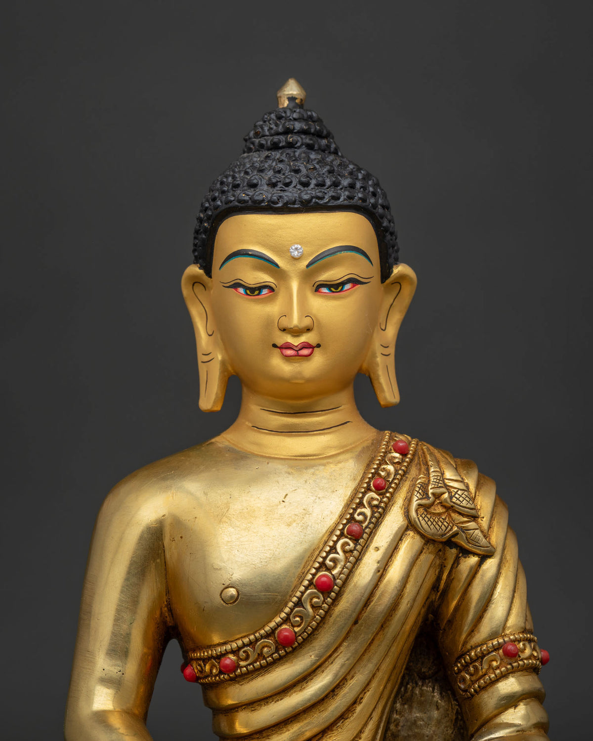 Amitabha Buddha statue from Patan Nepal with gold fire gilding and 24K gold painted face
