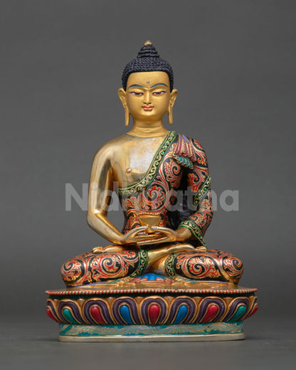 amitabha buddha statue front view, copper lost wax nepal, gold gilded finish