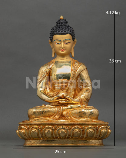 Amitabha Buddha statue front view gold fire gilded copper Nepal.