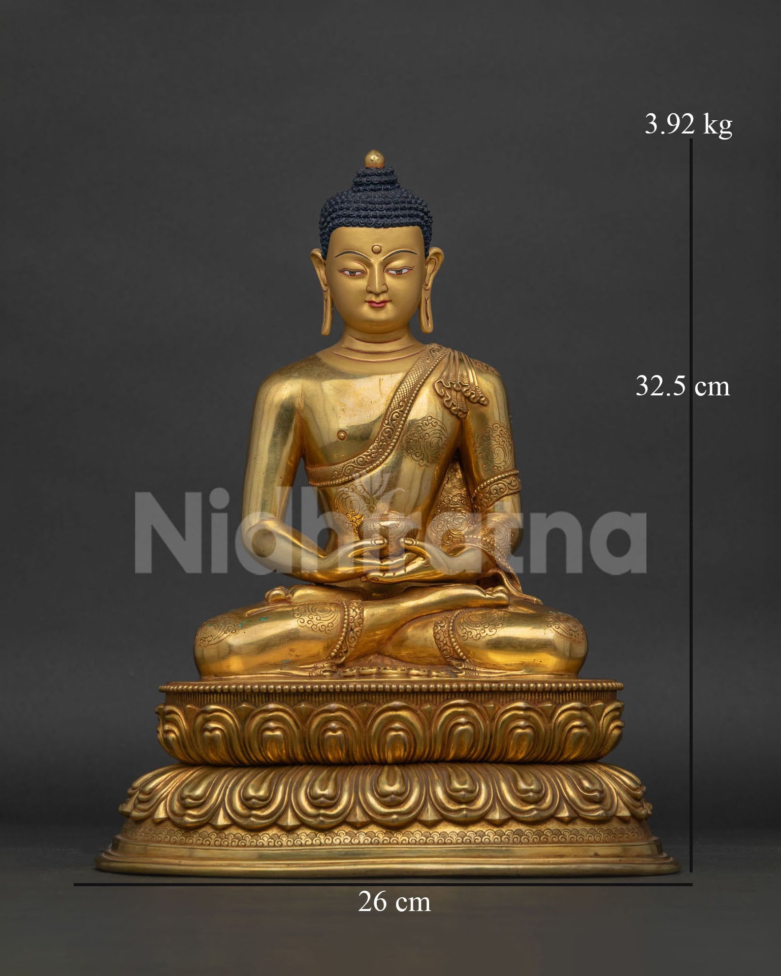 Amitabha Buddha statue front view gold gilded Nepalese Buddhist artwork