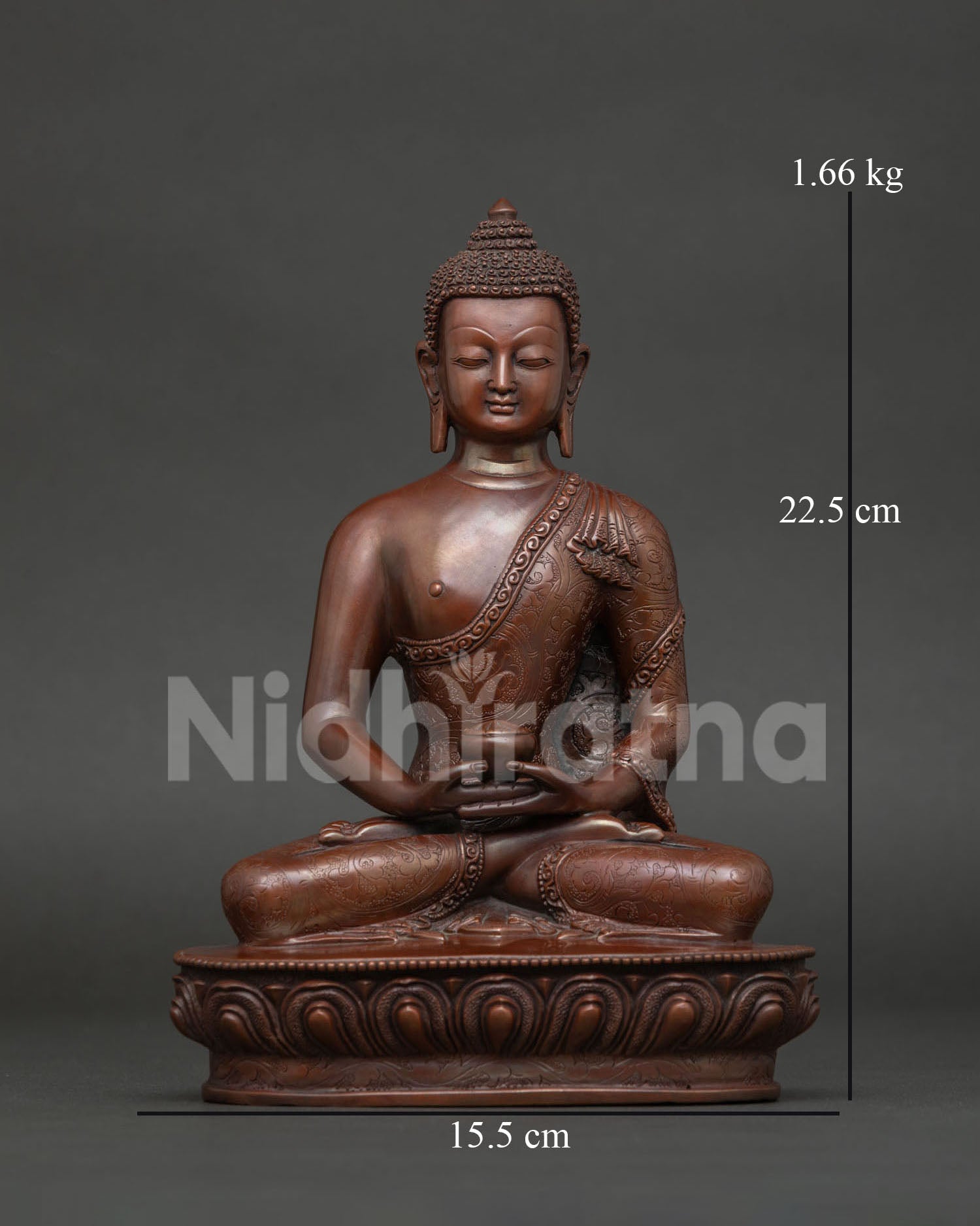 Amitabha Buddha Statue Front View Newari Handcrafted Nepalese Buddhist Sculpture.