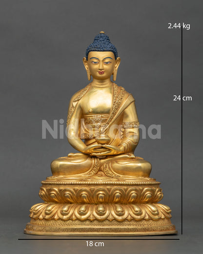 Amitabha Buddha statue gold fire gilded copper 24K gold painted face Nepal.