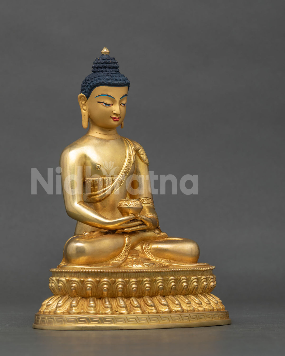 Amitabha Buddha statue hand carved double lotus pedestal.