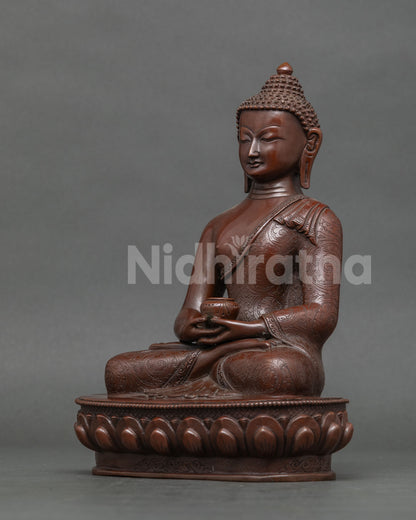 Amitabha Buddha statue handcarved floral motif monk robe.