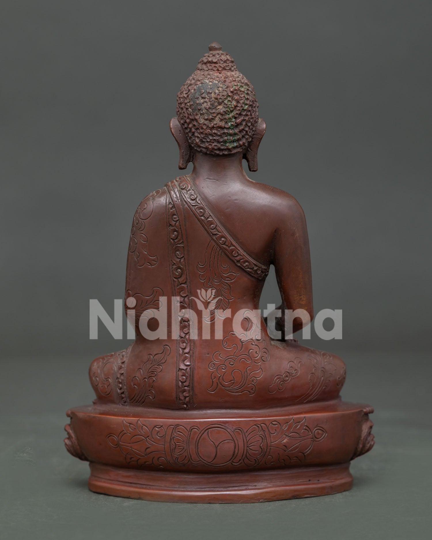 Amitabha Buddha Statue handcrafted by Newari artisans from Patan Nepal with copper oxidized finish.
